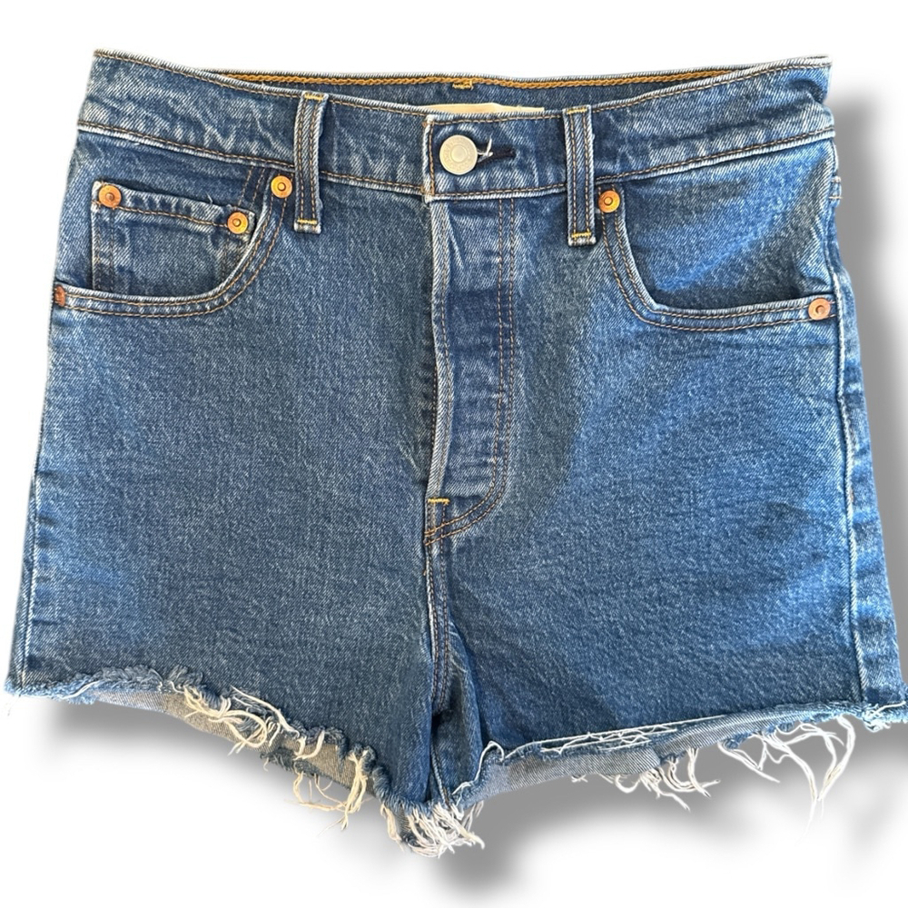 Levi's Ribcage Shorts Blue High Rise Cutoff Jean Shorts Size 26 - Picture 5 of 5